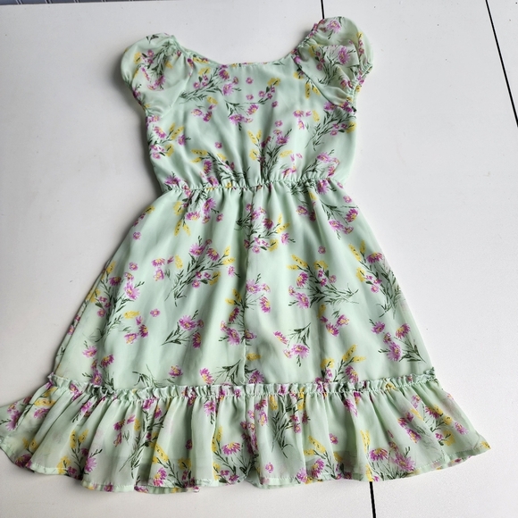 Lilt Green Pink Yellow Smocked Top Semi Sheer Cap Sleeve Sundress Sz 10 - Picture 11 of 12